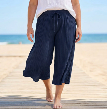 Pantalon capri large à côtes pour femme avec poches